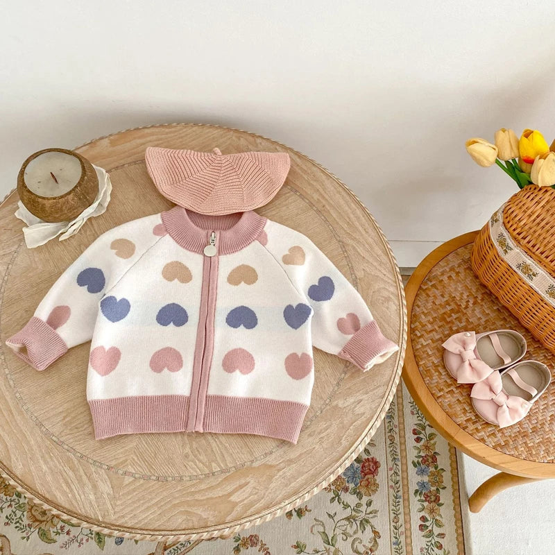 Heart Print Zip Cardigan