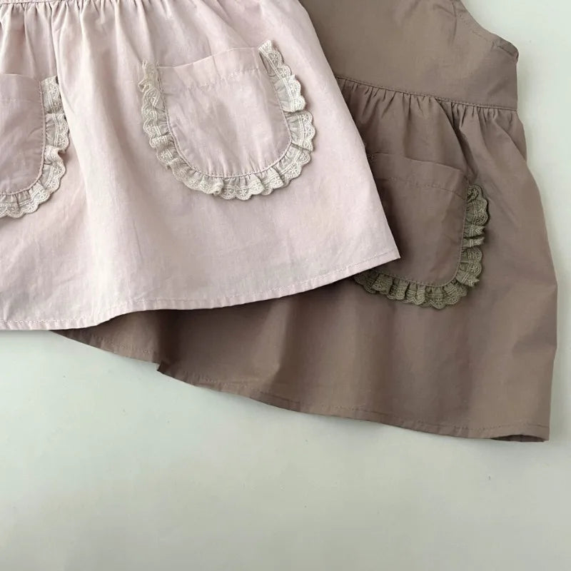 Girls Solid Suspenders Dress