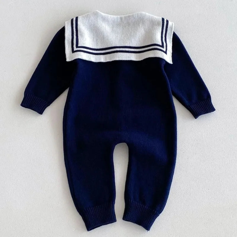 Navy Collar Knit Romper