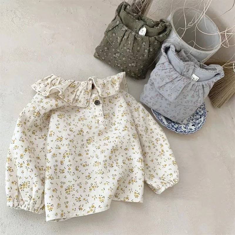 Vintage Floral Ruffle Collar Blouse
