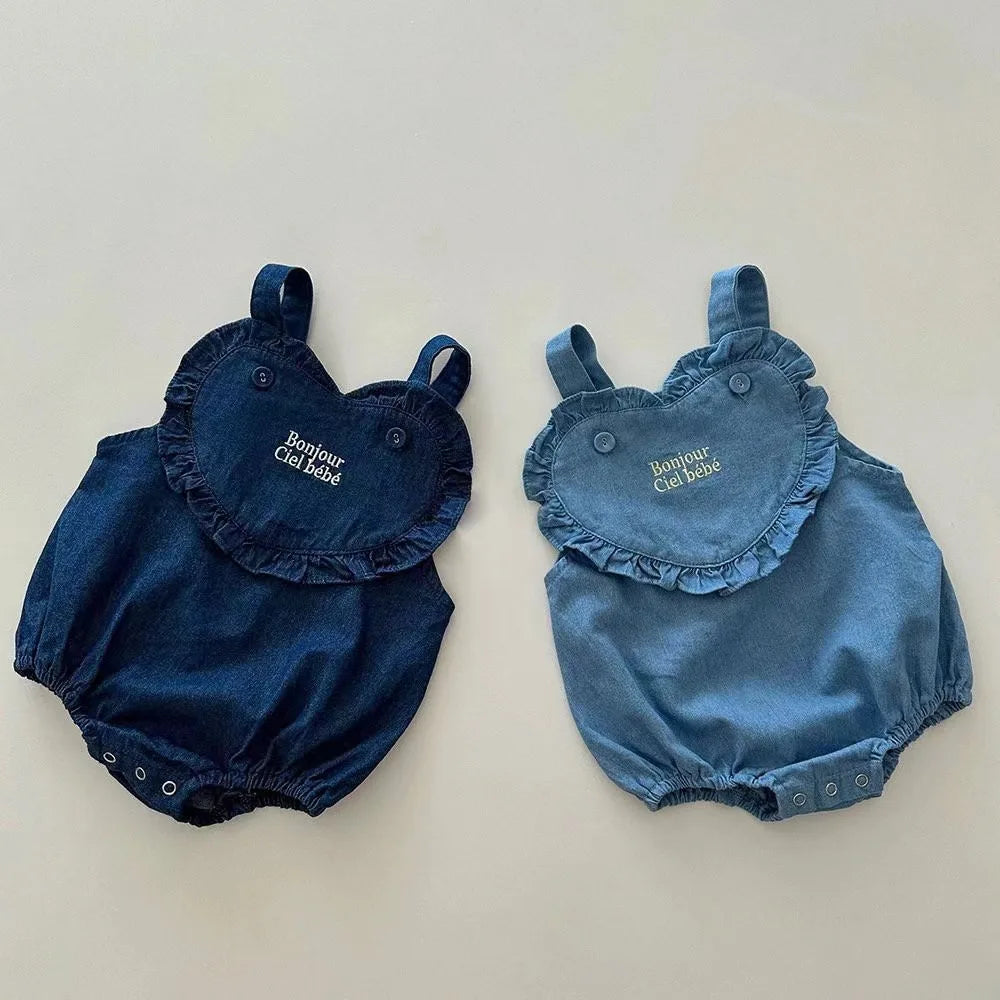 Sleeveless Denim Heart Onesie