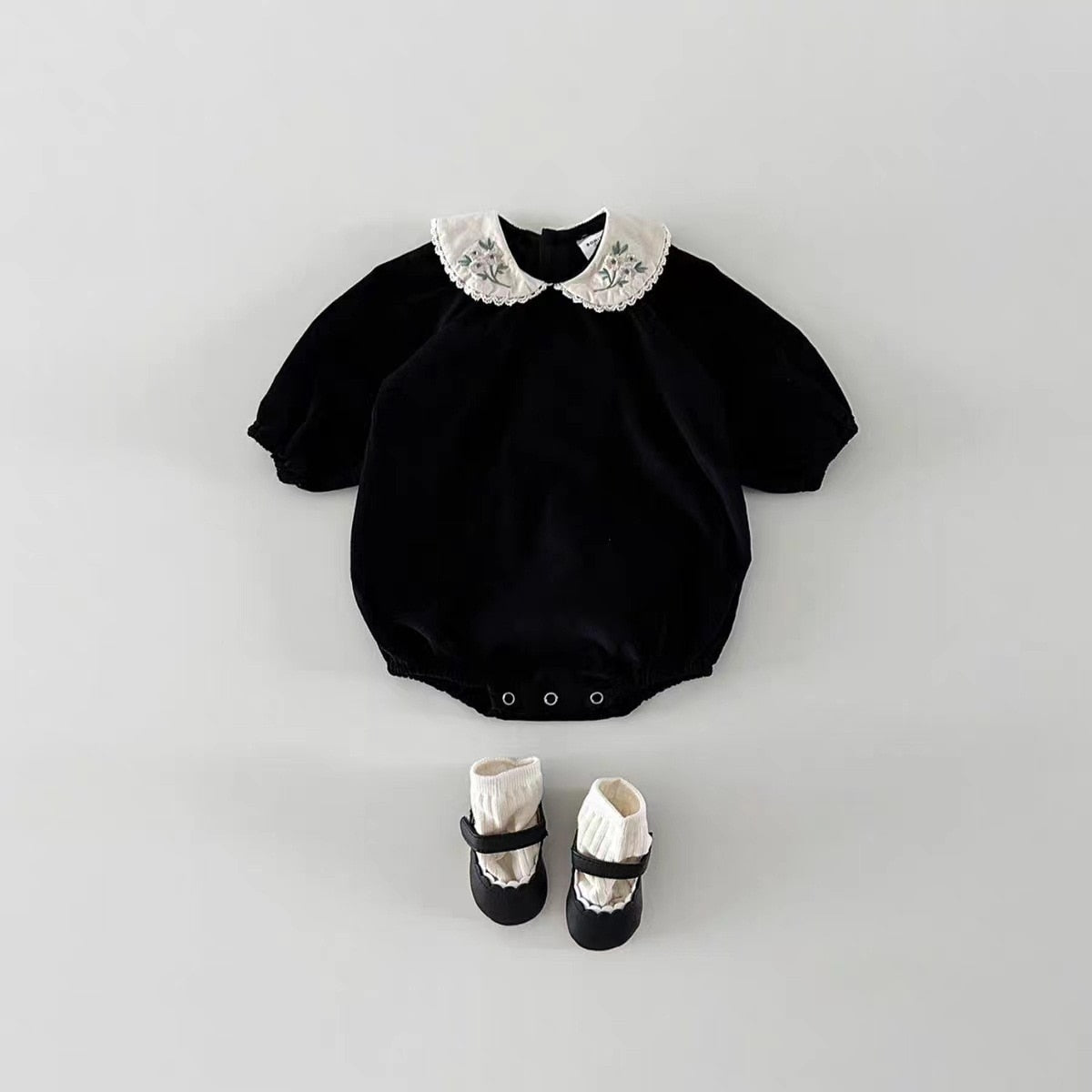 Embroidered Collar Snap-Button Onesie