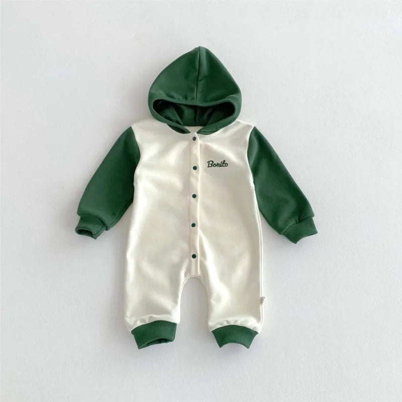 Color-Block Long-Sleeve Hooded Romper