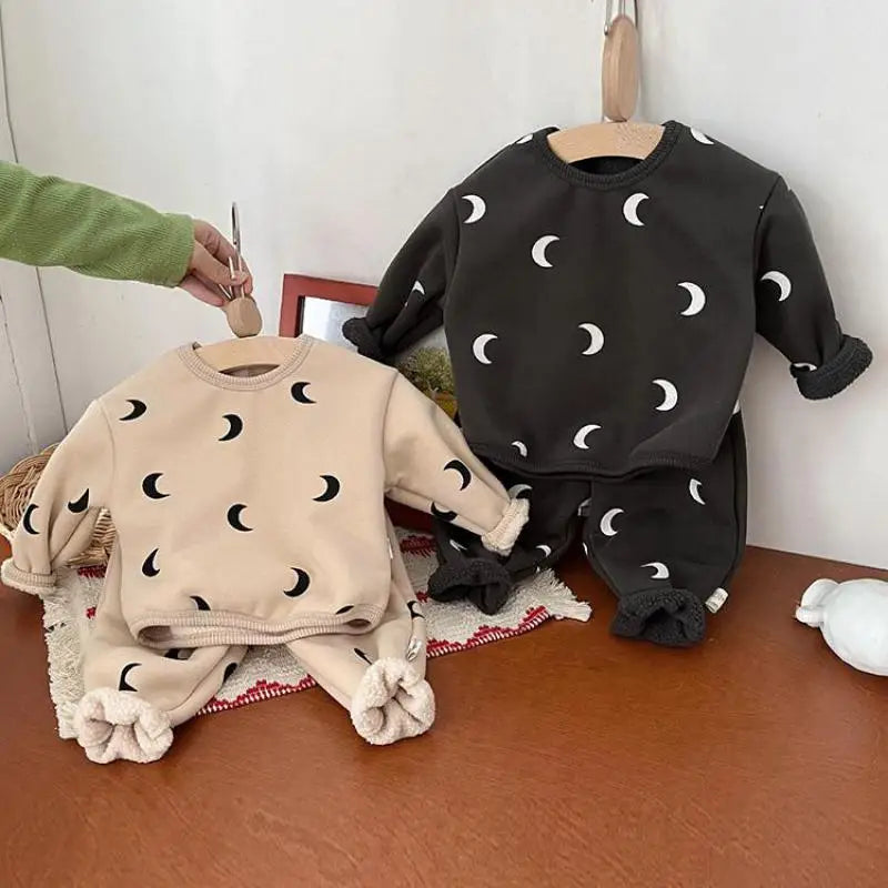 Fleece Moon Print Two-Piece Set