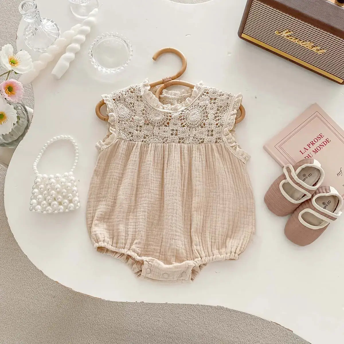 Girls Sleeveless Lace Onesie