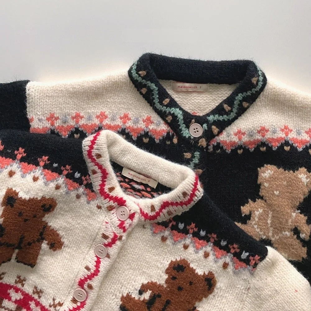 Knitted Bear Button-Down Cardigan