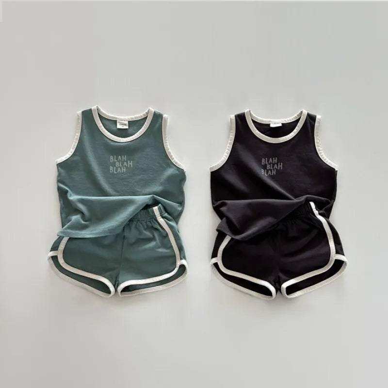 'BLAH BLAH BLAH' Cute Kids Sports Vest & Shorts Set