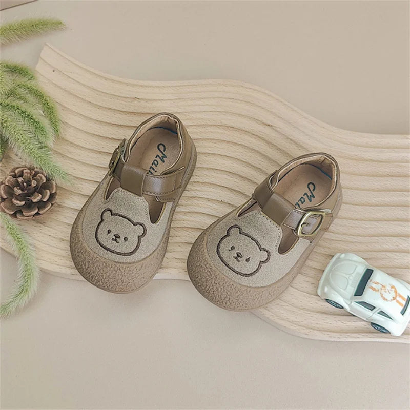 Bear Print Baby Leather Sneakers