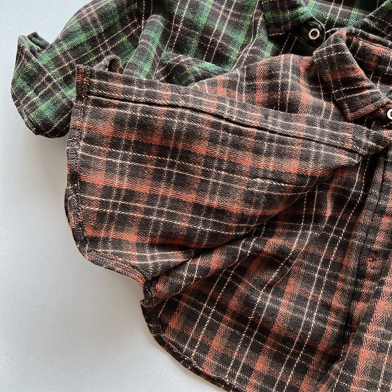 Vintage Plaid Long-Sleeved Shirt