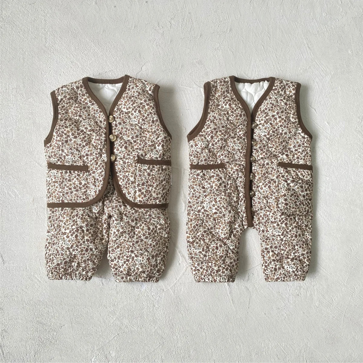 Vintage Floral Padded Vest & Pants Set