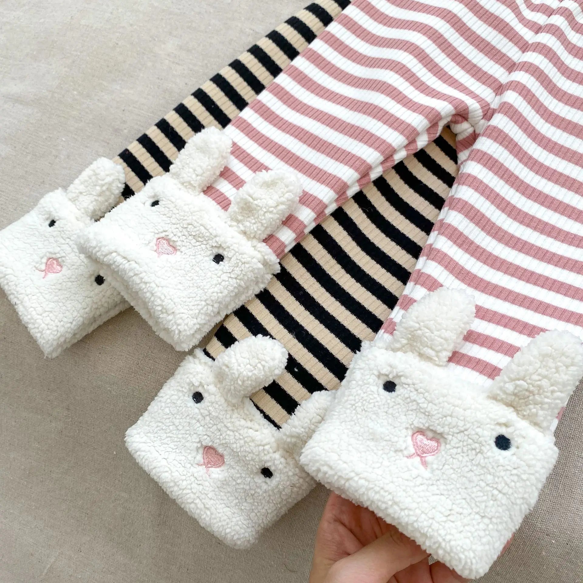 Plush Hooded Sweatshirt & Striped Leggings