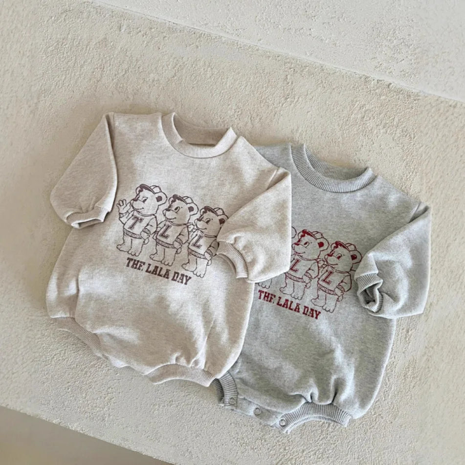 Cute Bear Print Long Sleeve Casual Romper