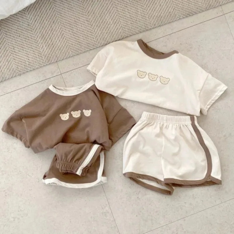 Cute Bear Print Tee & Shorts Set