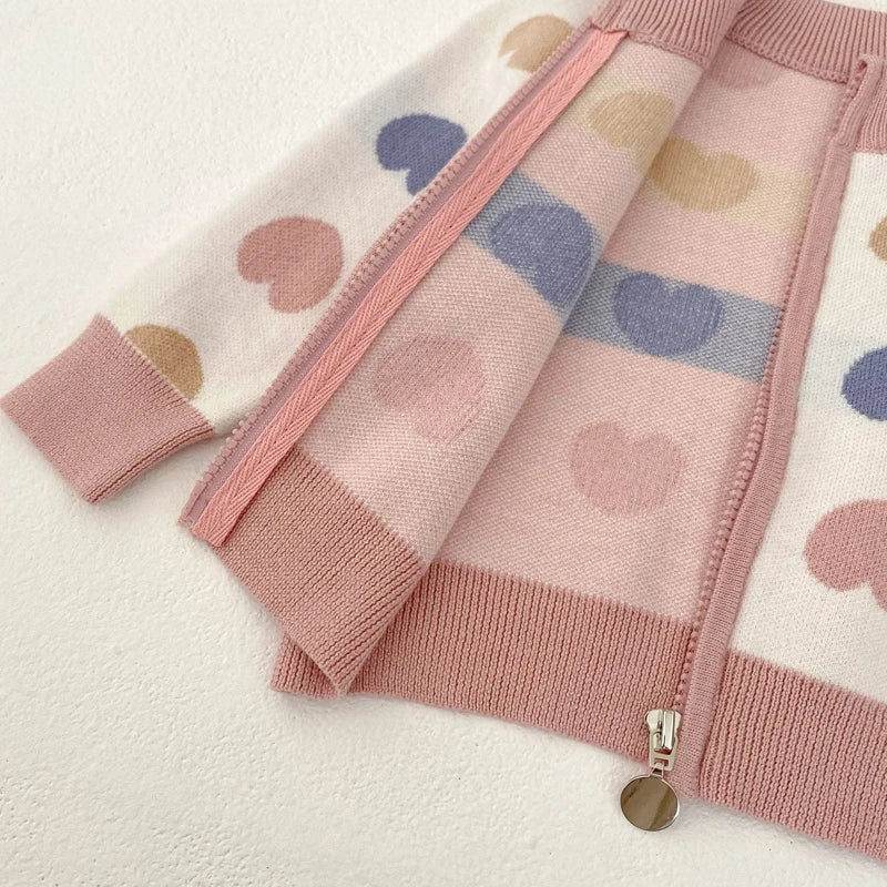 Heart Print Zip Cardigan