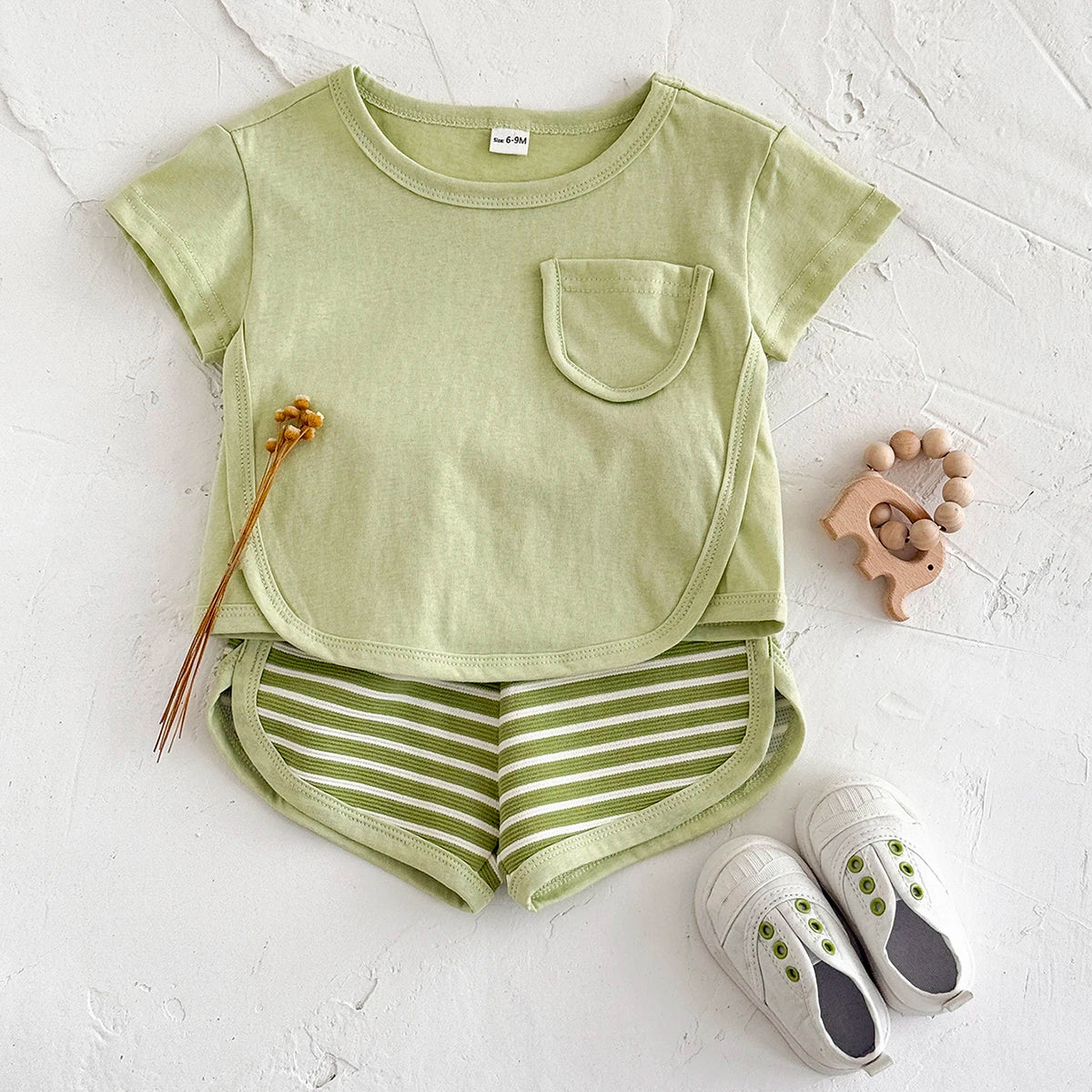 Front Pocket Top & Striped Shorts Set