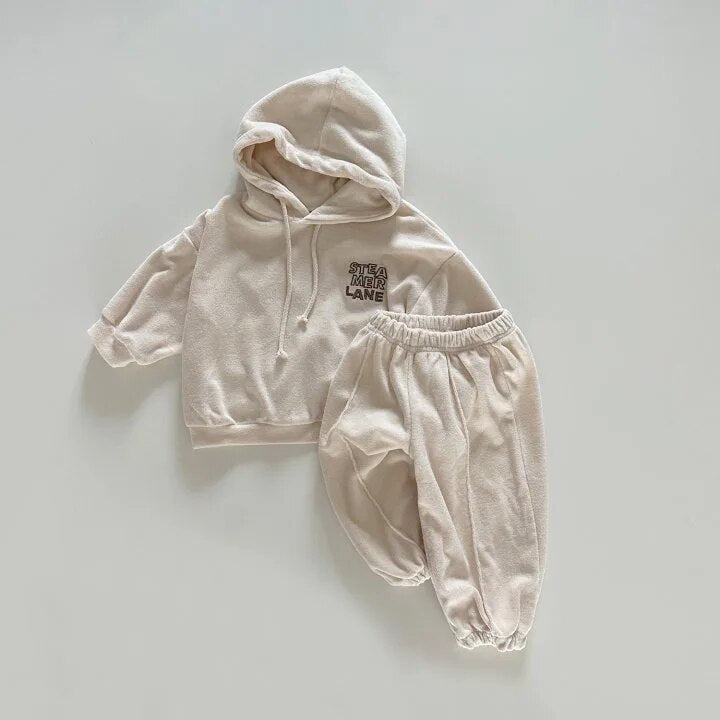 Cozy Letter Print Casual Hooded Set