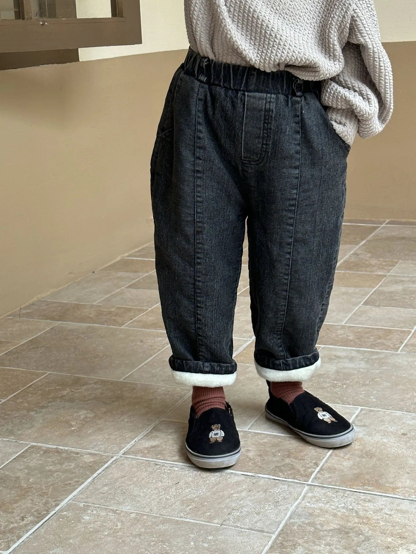 Warm Fleece Denim Kids Pants