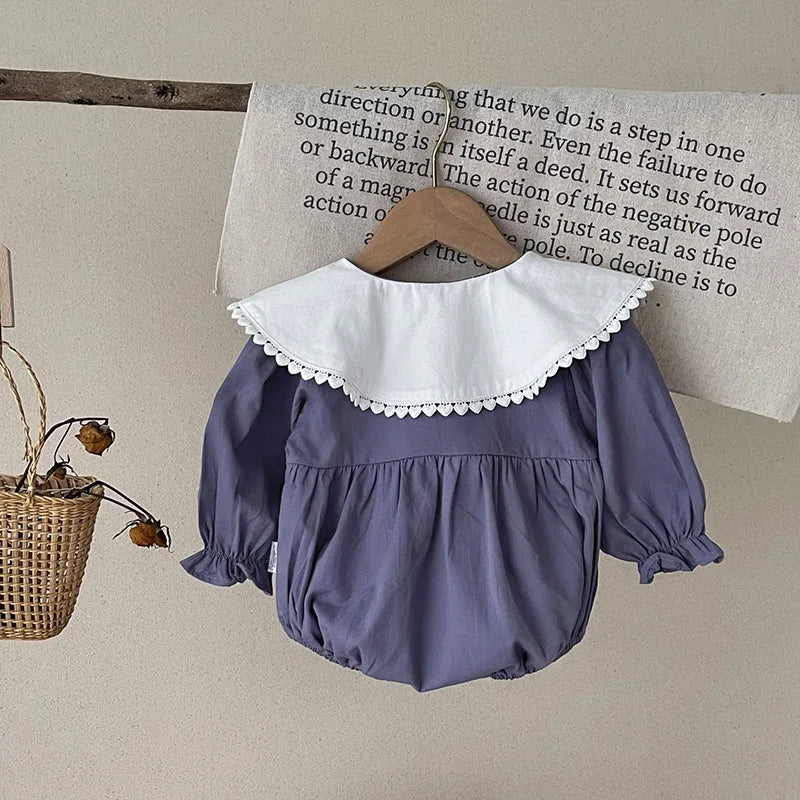 Girl's Peter Pan Collar Embroidered Onesie
