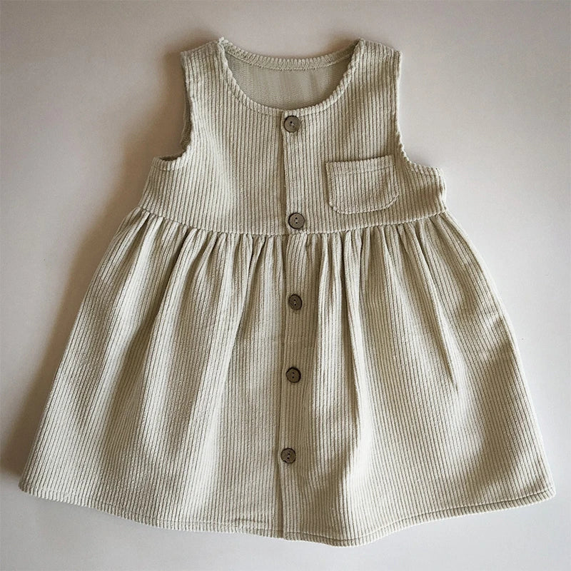 Girls Button Up Corduroy Pinafore Dress