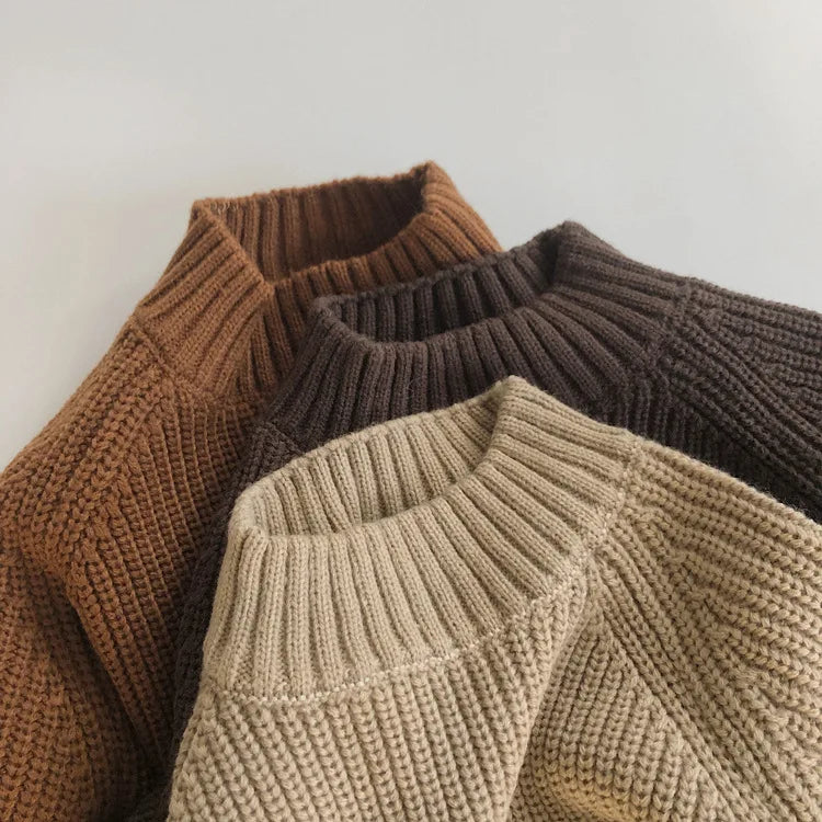 Thick Turtleneck Knitted Solid Pullover