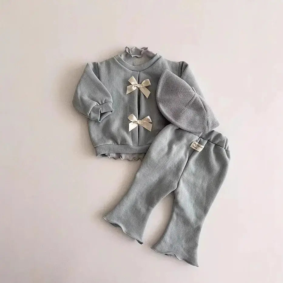 Solid Bow Top & Flared Pants