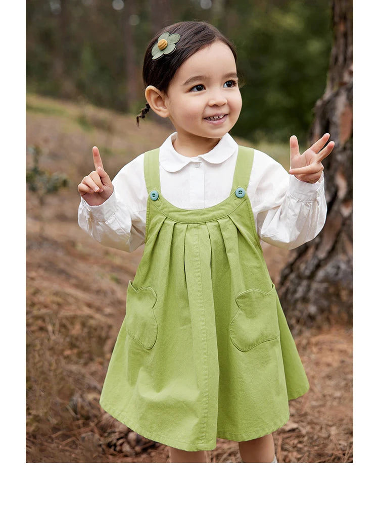 Girls' Solid Suspender Dress