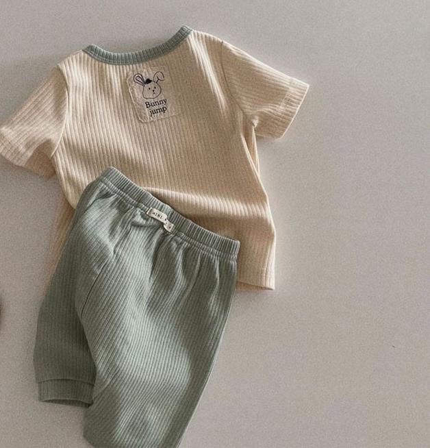 Patch Ribbed T-shirt & Pants Set