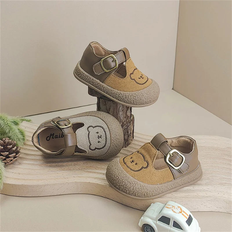 Bear Print Baby Leather Sneakers