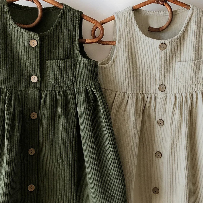 Girls Button Up Corduroy Pinafore Dress