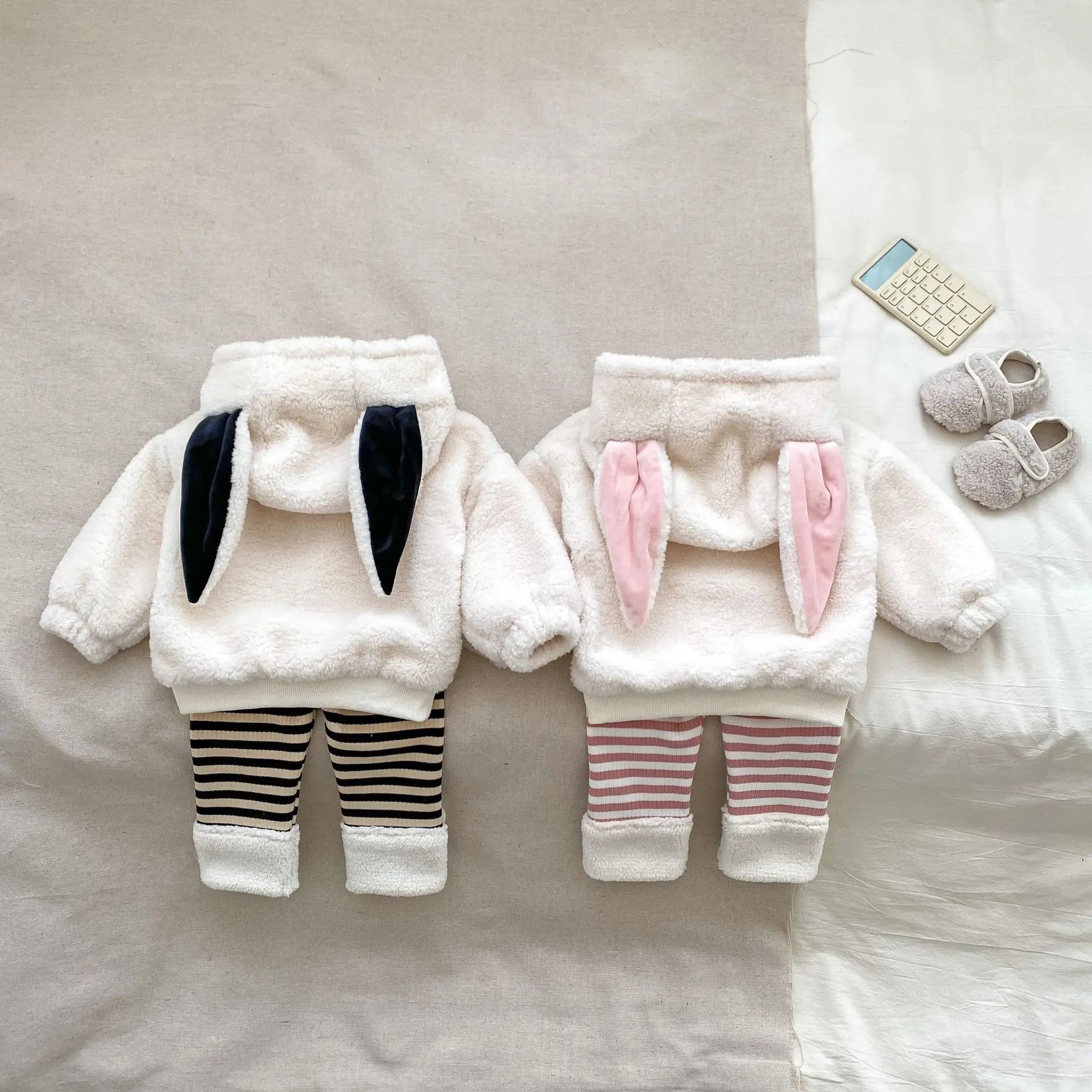 Plush Hooded Sweatshirt & Striped Leggings