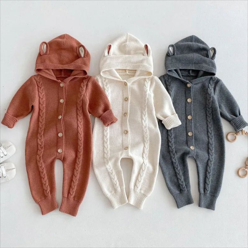 Hooded Button-Down Knit Romper