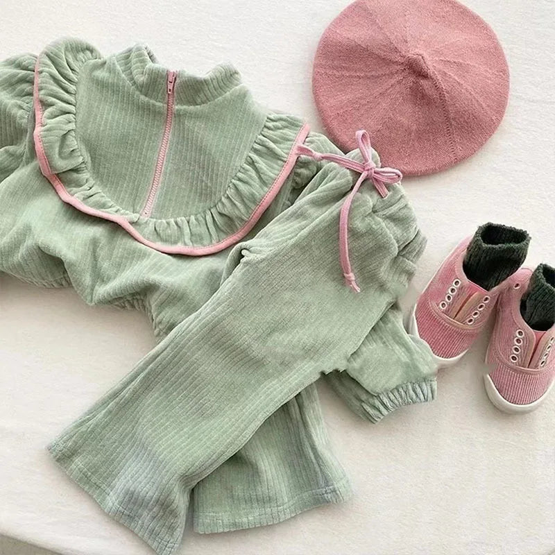 Half-Zip Girl's Top and Pants Set
