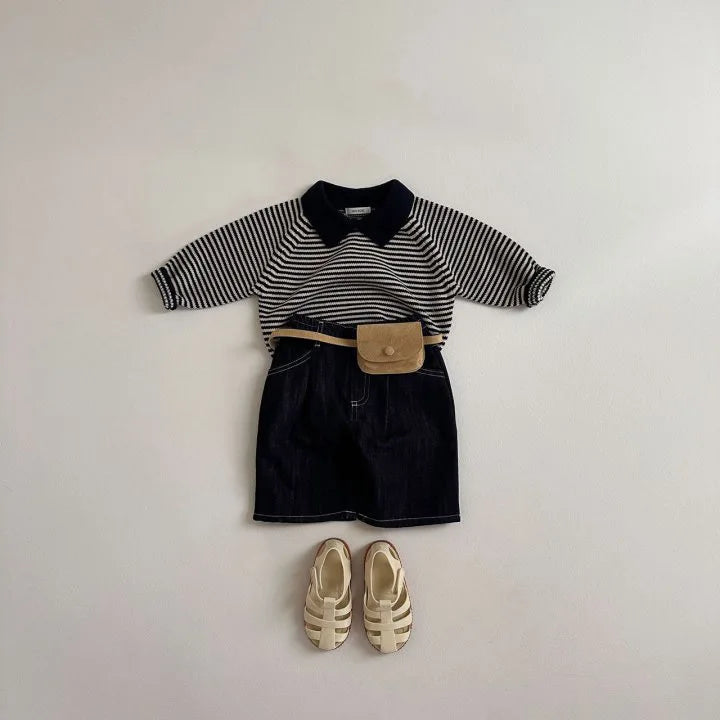 Lapel Striped Knit Sweater