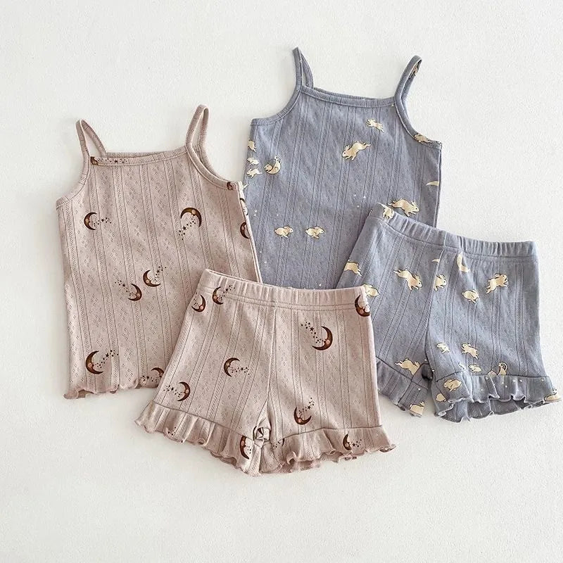 Girl's Cotton Floral Print Vest & Shorts Set