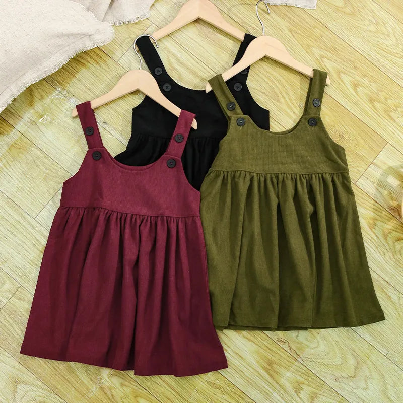 Knee-Length Corduroy Solid Dress