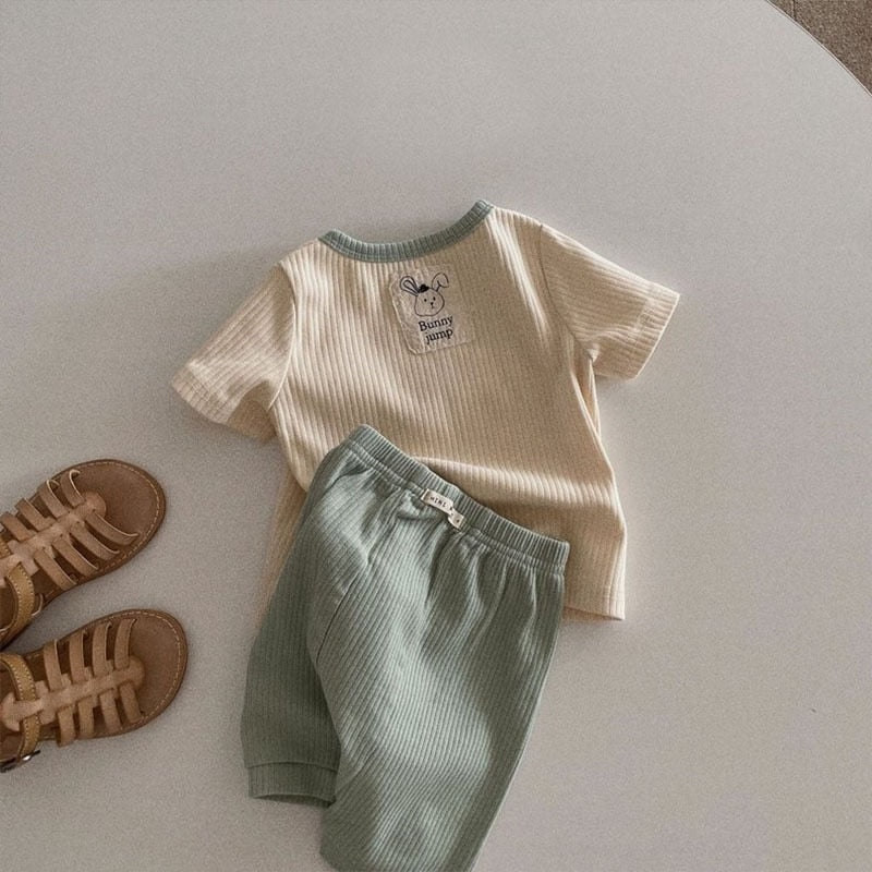 Patch Ribbed T-shirt & Pants Set