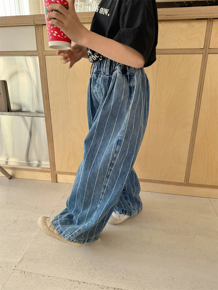 Striped Wide Leg Denim Pants