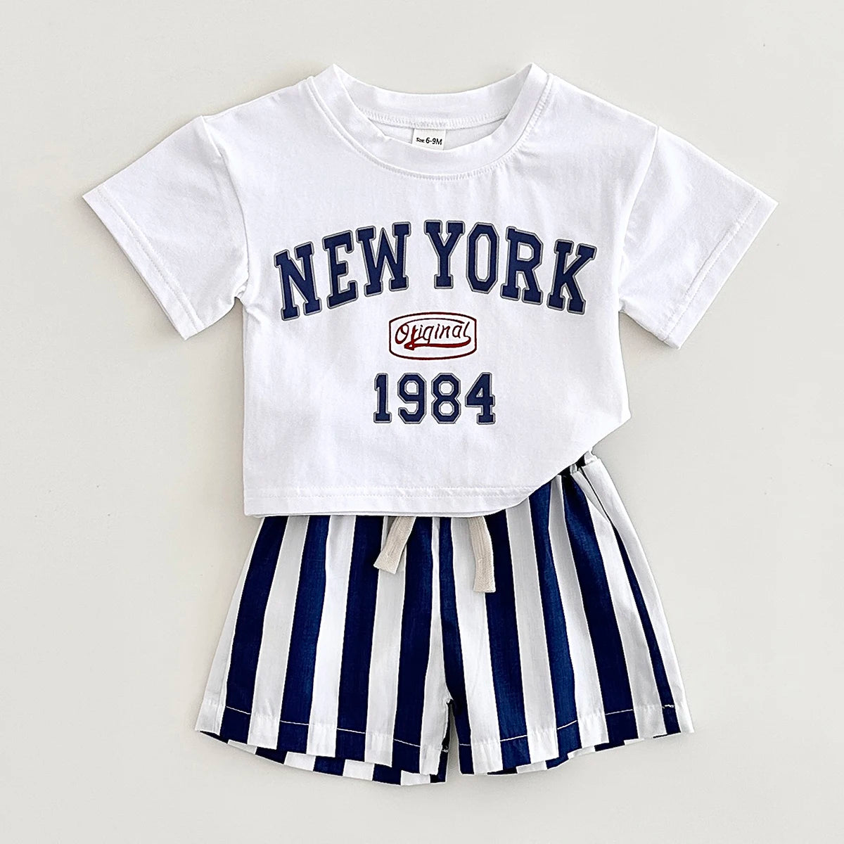 'NEW YORK' Casual Tee & Striped Shorts Set
