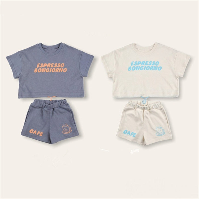 Letter Print T-Shirt & Shorts Summer Set
