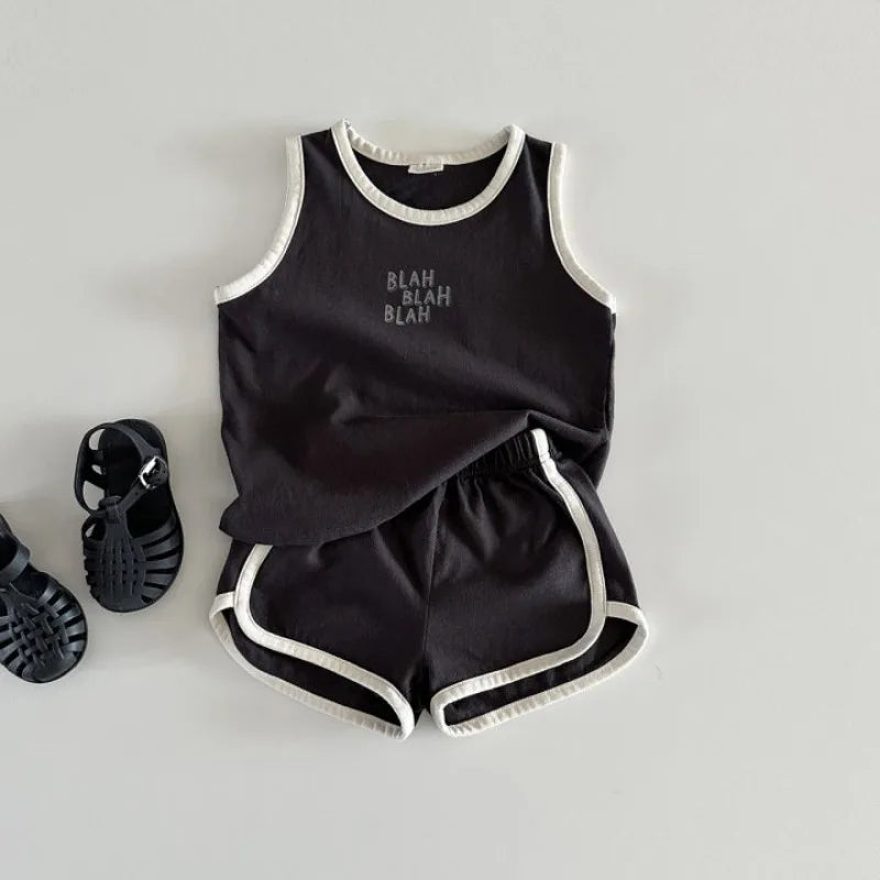'BLAH BLAH BLAH' Cute Kids Sports Vest & Shorts Set