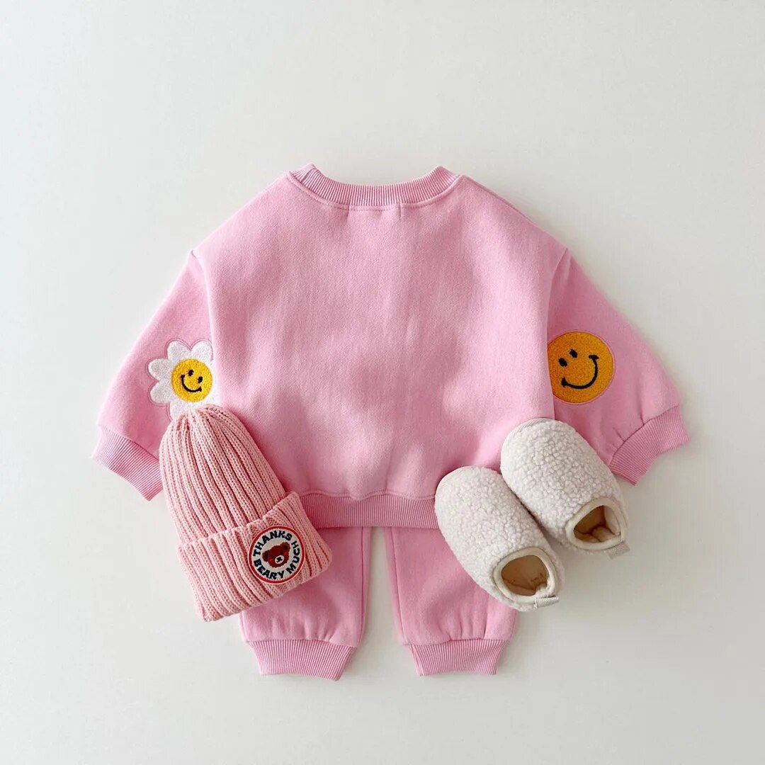 Warm Patch Smiley Face Patch Jogger Set