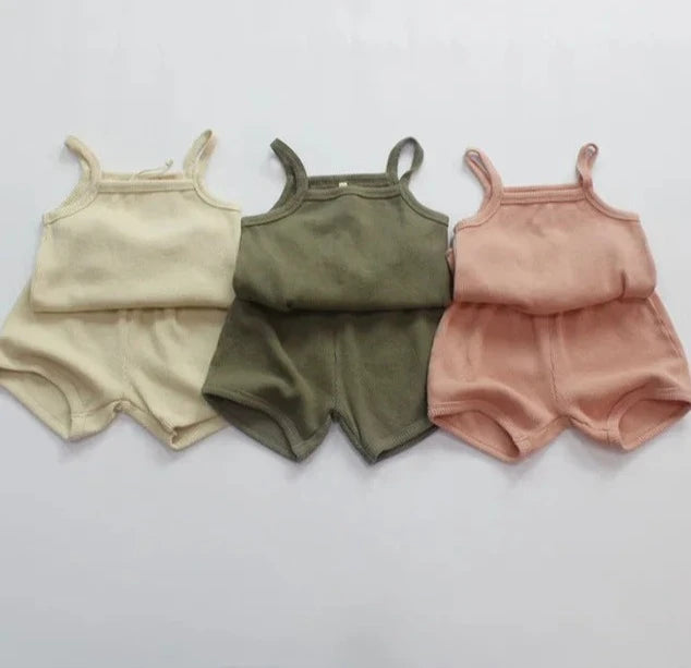 Solid Sleeveless Tank and Shorts Set