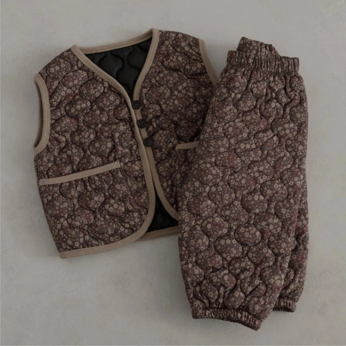 Vintage Floral Padded Vest & Pants Set