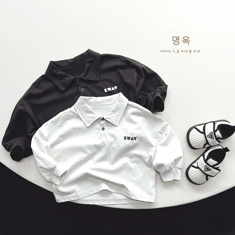 Solid Long-Sleeved Polo Shirt