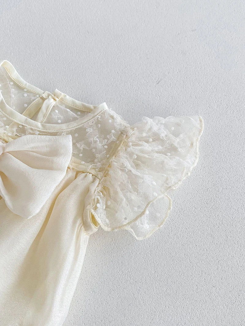 Girls Lace Puff Sleeved Infant Onesie