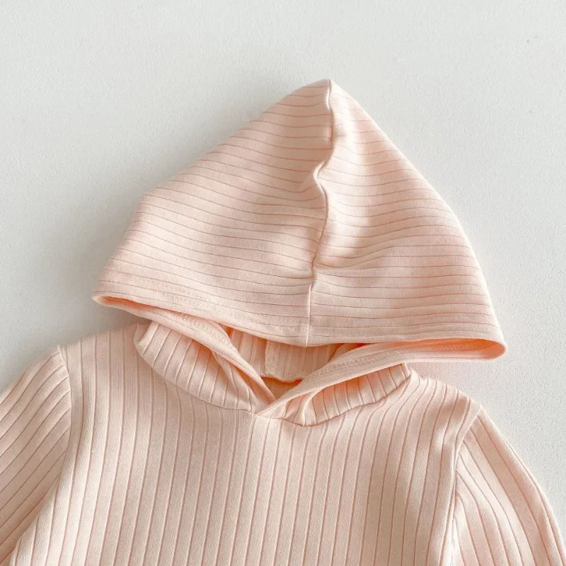 Long-Sleeved Solid Top Hoodie Top & Shorts Sets