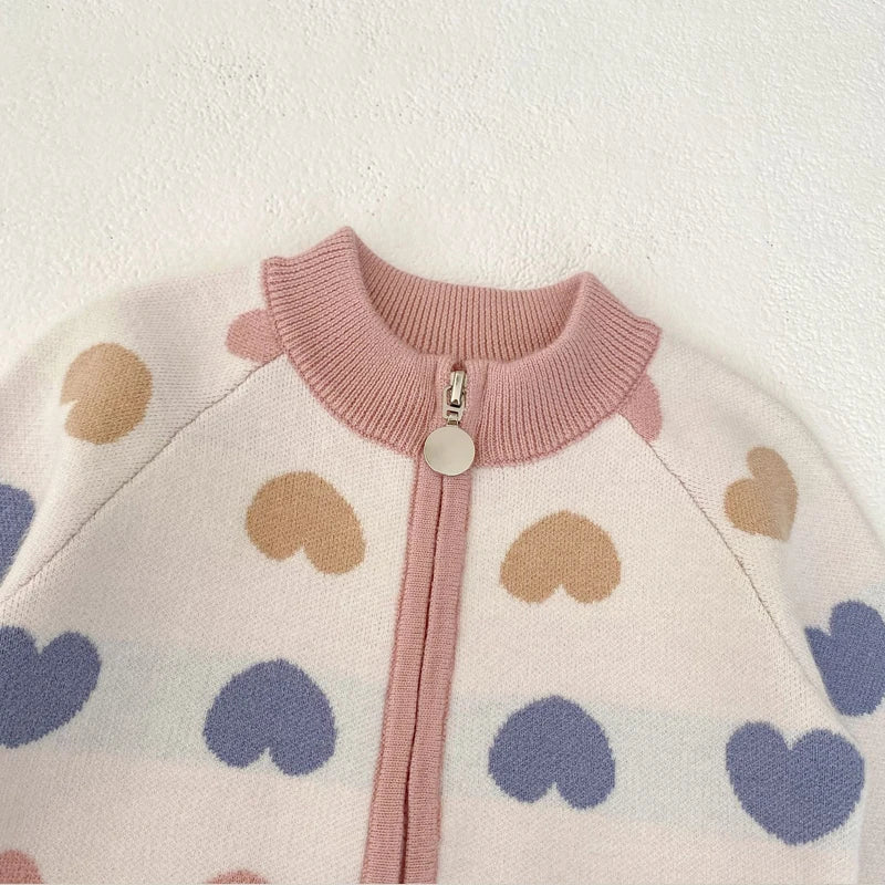 Heart Print Zip Cardigan