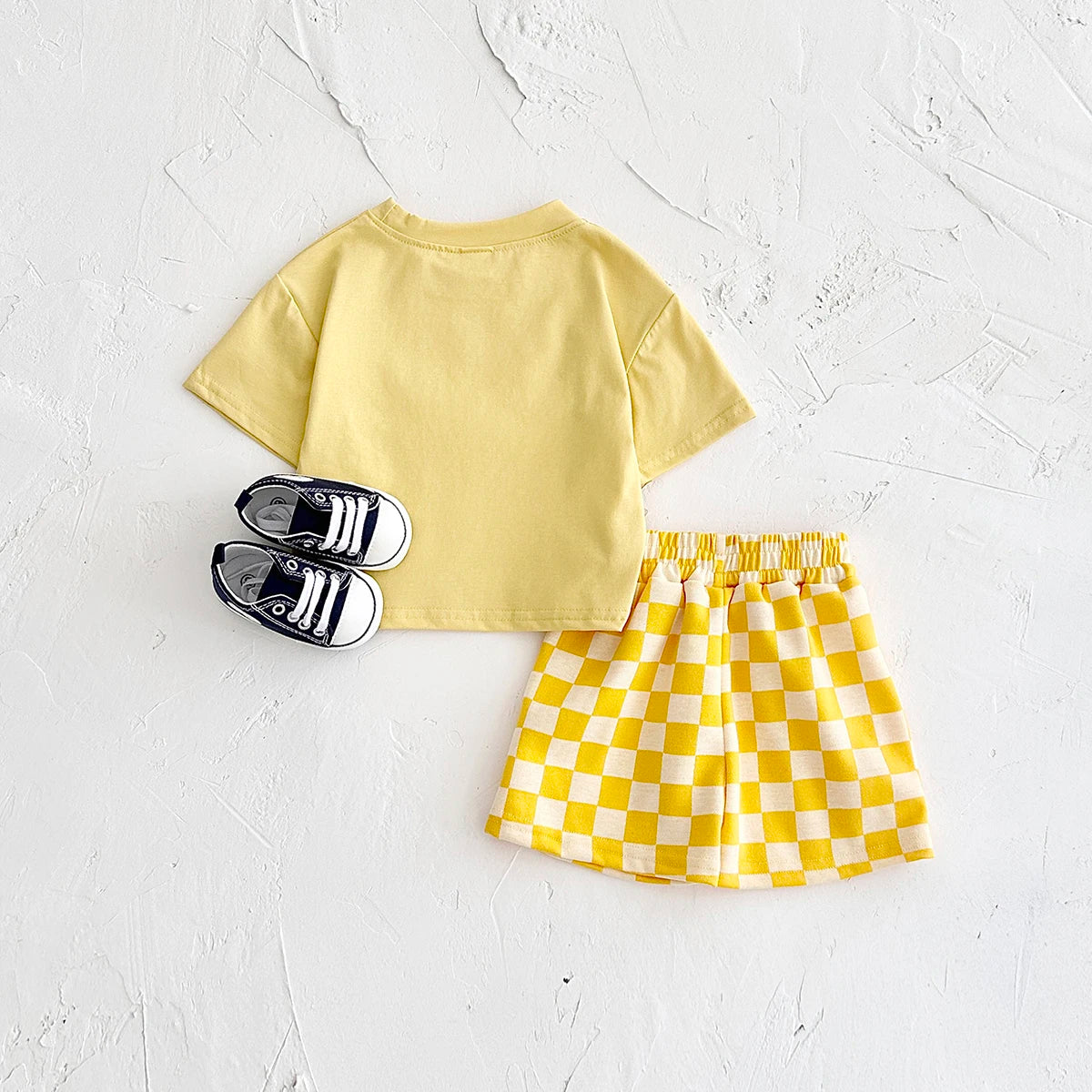 Solid Tee & Checkered Shorts Set