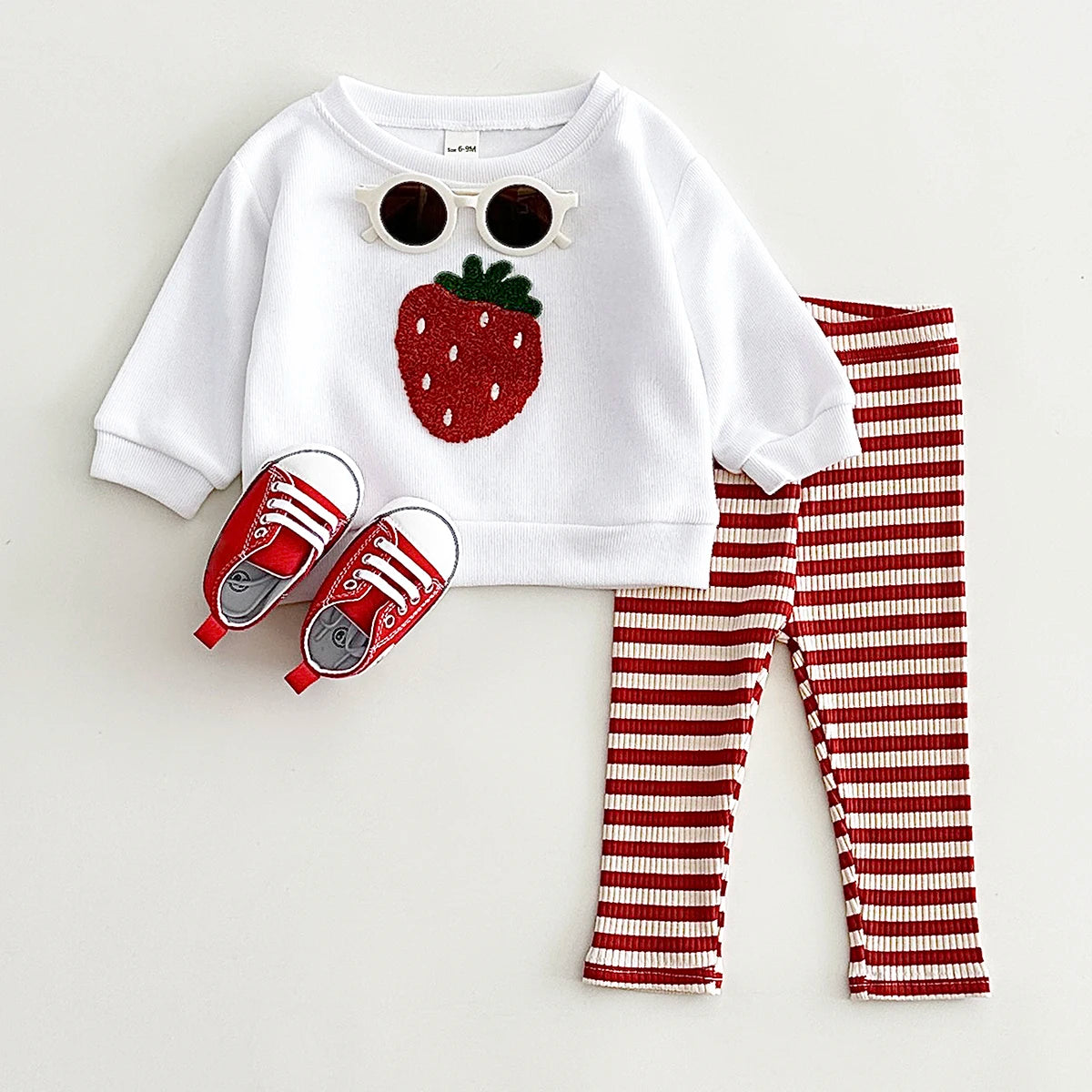 Plush Fruit Sweatshirt & Striped Leggings Set