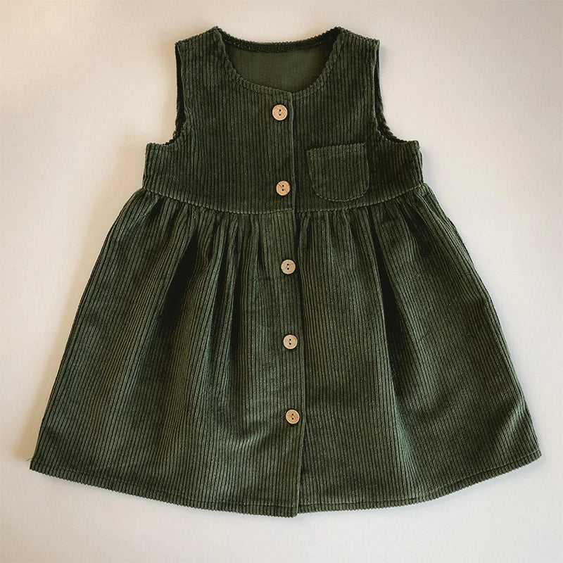 Girls Button Up Corduroy Pinafore Dress
